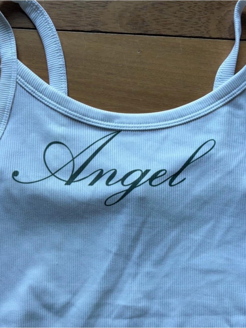 Angel White Ribbed Tank with Script Logo - Picture 3 of 3